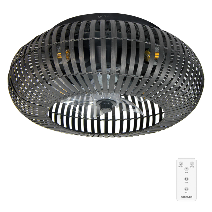 Ventilator de tavan cu lampă Cecotec EnergySilence LampAero 600 Natural DarkWood, 20 W, 3 trepte, 5 pale