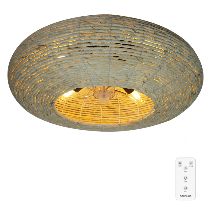 Ventilator de tavan cu lampă Cecotec EnergySilence LampAero 600 Natural Wicker, 20 W, 3 trepte, 61 × 61 × 20,5 cm