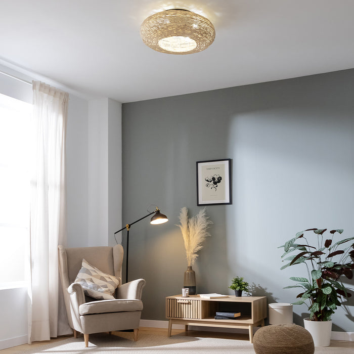 Ventilator de tavan cu lampă Cecotec EnergySilence LampAero 600 Natural Wicker, 20 W, 3 trepte, 61 × 61 × 20,5 cm