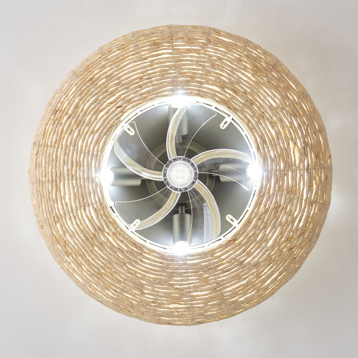 Ventilator de tavan cu lampă Cecotec EnergySilence LampAero 600 Natural Wicker, 20 W, 3 trepte, 61 × 61 × 20,5 cm