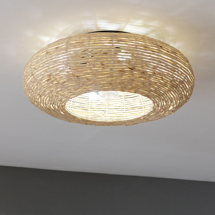 Ventilator de tavan cu lampă Cecotec EnergySilence LampAero 600 Natural Wicker, 20 W, 3 trepte, 61 × 61 × 20,5 cm