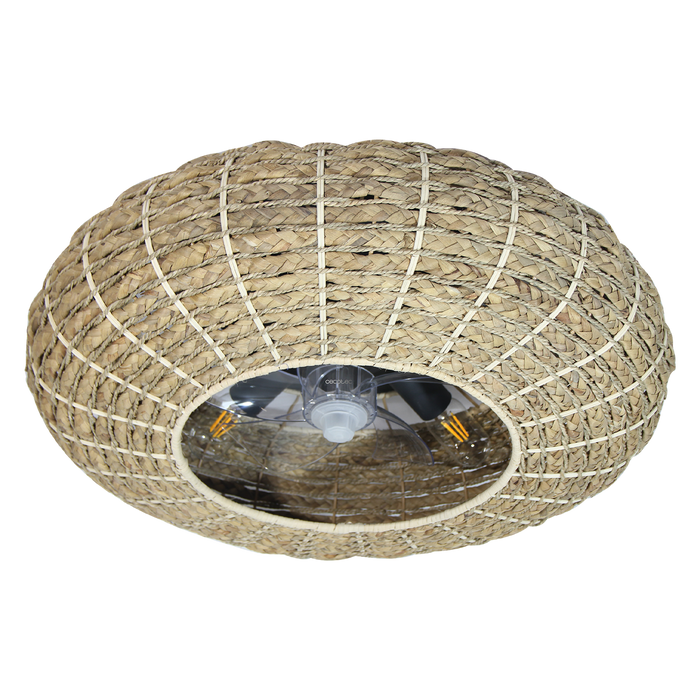 Ventilator de tavan cu lampă Cecotec EnergySilence LampAero 650 Natural Wicker, 20 W, 3 trepte, 5 pale