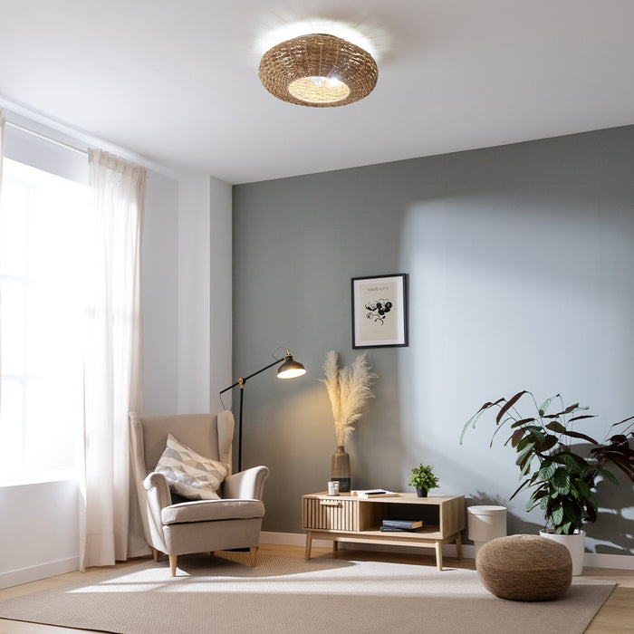 Ventilator de tavan cu lampă Cecotec EnergySilence LampAero 650 Natural Wicker, 20 W, 3 trepte, 5 pale