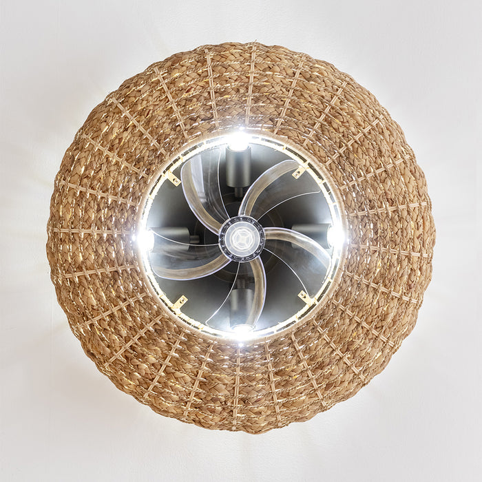 Ventilator de tavan cu lampă Cecotec EnergySilence LampAero 650 Natural Wicker, 20 W, 3 trepte, 5 pale