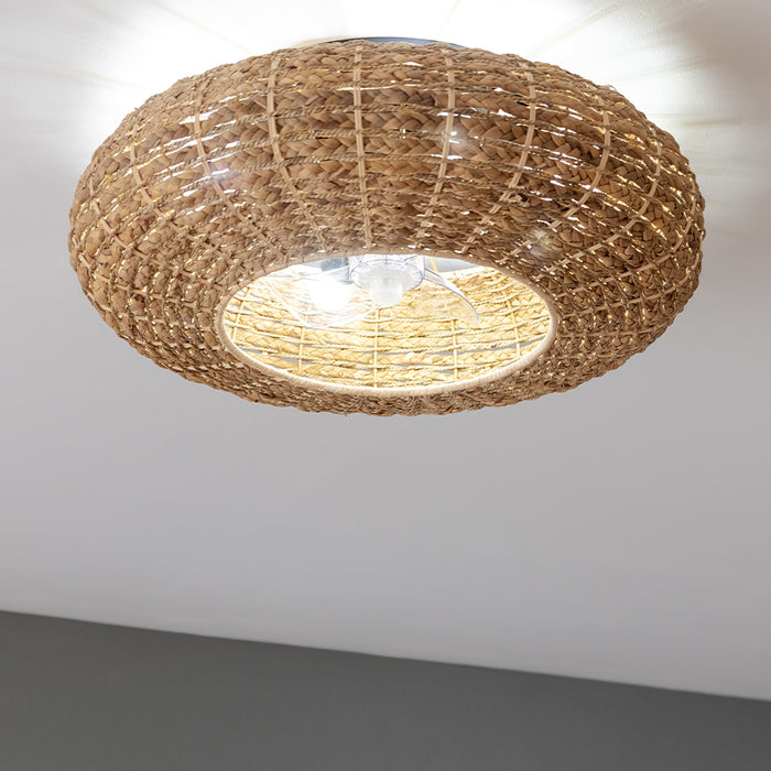 Ventilator de tavan cu lampă Cecotec EnergySilence LampAero 650 Natural Wicker, 20 W, 3 trepte, 5 pale
