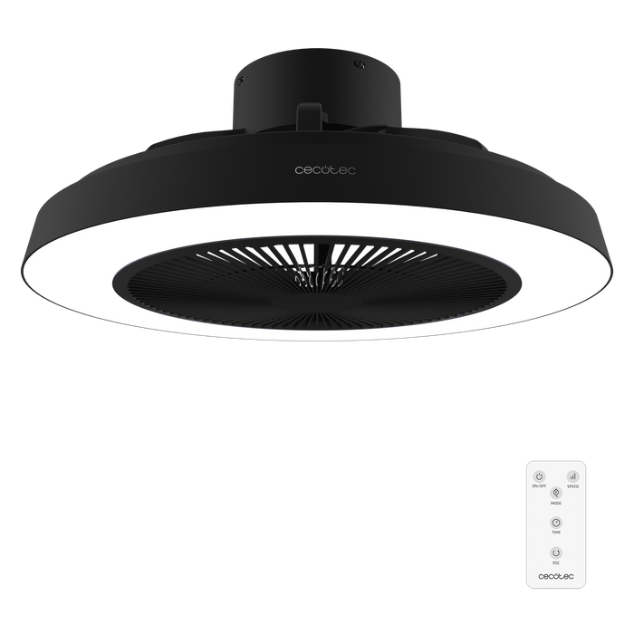 Ventilator de tavan cu iluminare Cecotec EnergySilence LampAero 600 InsideBlack, motor 20 W, 3 viteze, 3 tonuri de lumină, negru