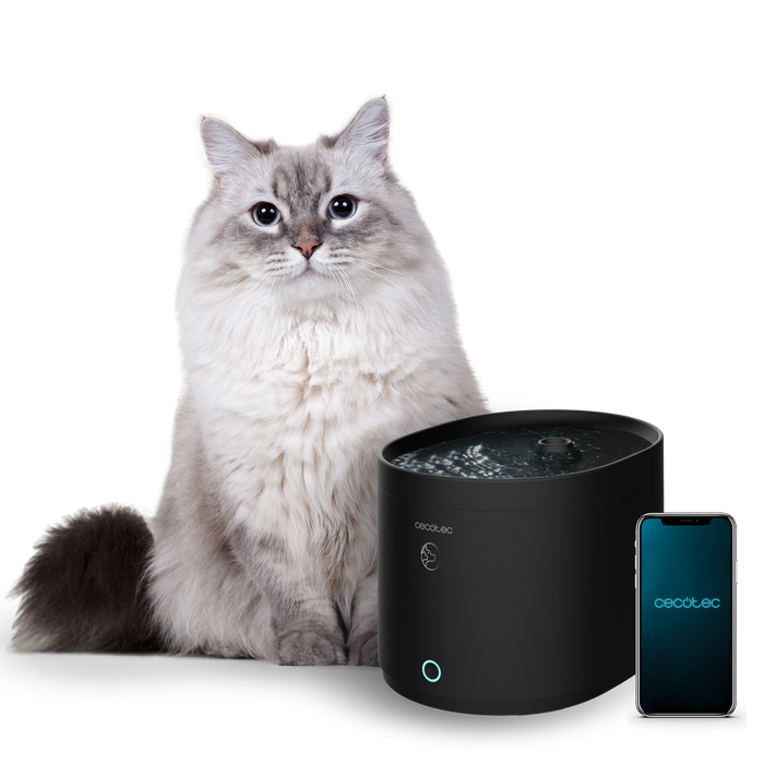 Fântână de apă pentru animale Cecotec Pumba 2500 Refresh Smart, 2,5 l, control Wi-Fi, neagră