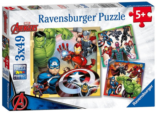 Puzzle Ravensburger Marvel Avengers, 3 x 49 piese, 5+ ani