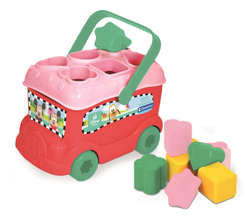 Autobuz-sortator Clementoni Disney Baby, Minnie Shape Sorter Bus, 9 blocuri, 10+ luni