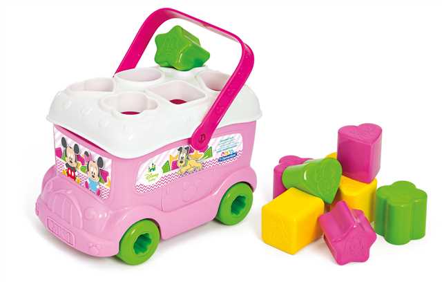 Autobuz-sortator Clementoni Disney Baby, Minnie Shape Sorter Bus, 9 blocuri, 10+ luni