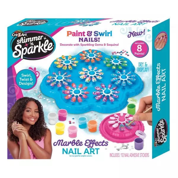 Set de manichiură Shimmer'n Sparkle, Paint & Swirl Nails, unghii marmorate, 8+ ani, 8 vopsele