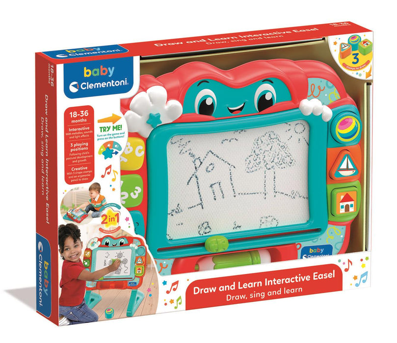 Tablă interactivă de desen Clementoni Baby Draw and Learn, 2 în 1, 18–36 luni, 3 ștampile