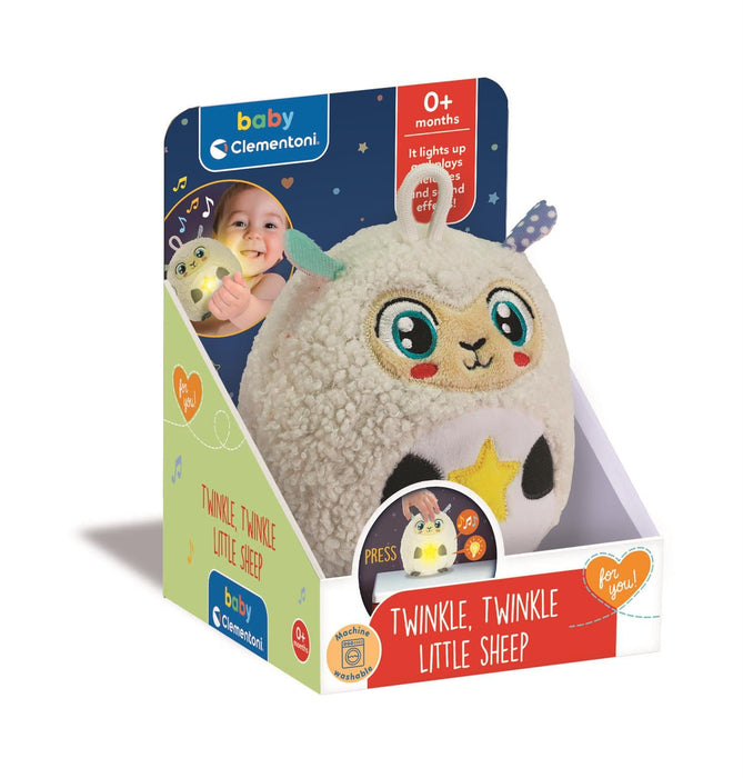 Jucărie de pluș Clementoni Baby, Twinkle, Twinkle Little Sheep, cu lumină și melodii, 0+ luni