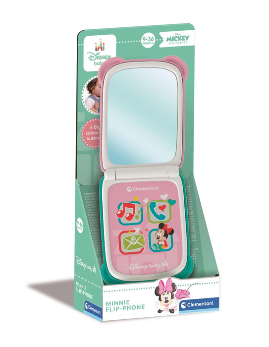 Telefon de jucărie Clementoni Disney Baby Minnie, cu clapetă, 4 butoane, 9-36 luni