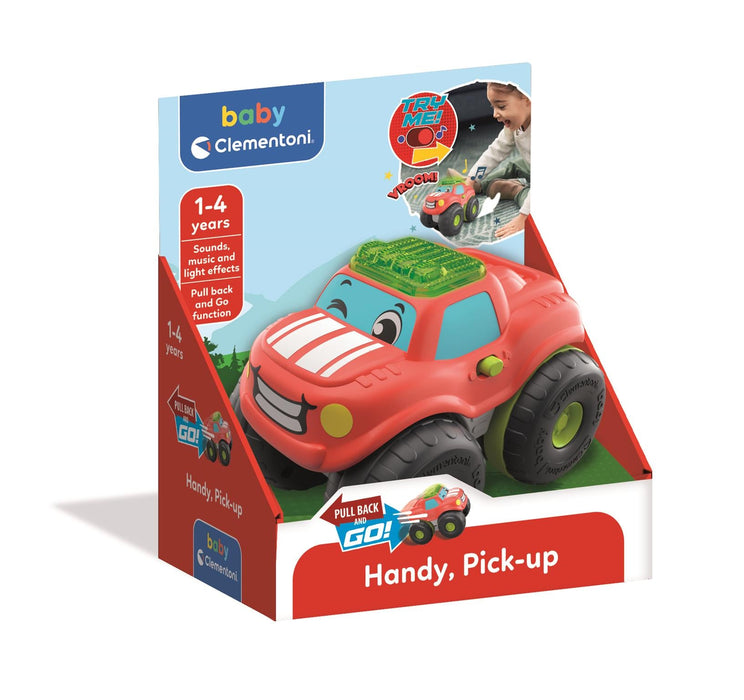 Mașinuță Clementoni Baby Handy Pick-up, funcție pull-back, sunete și lumini, 1–4 ani