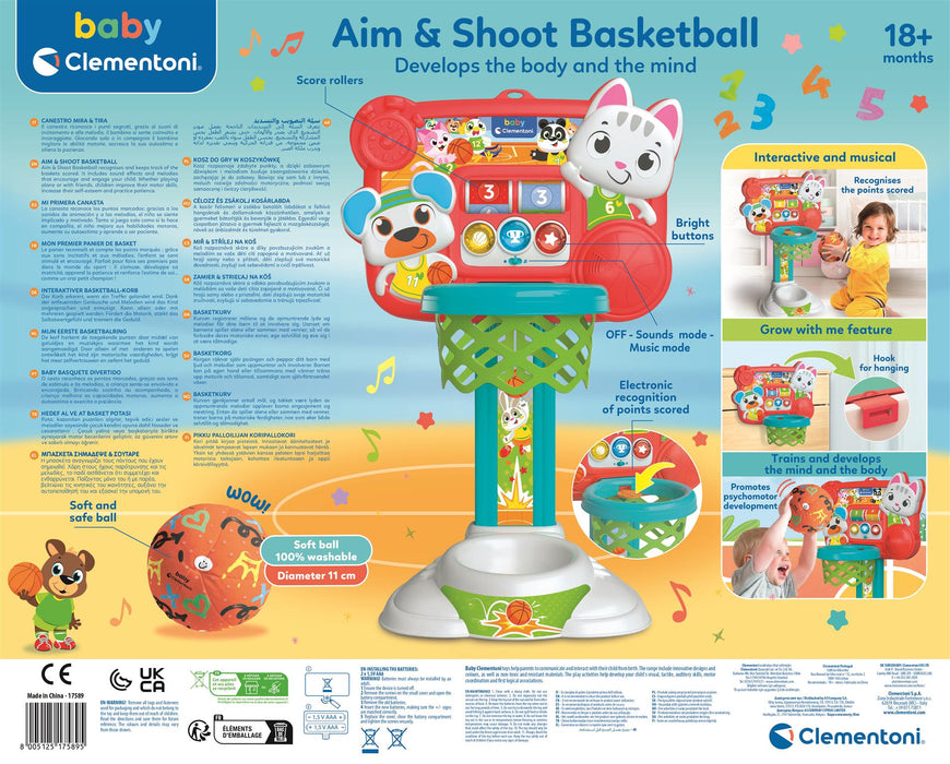 Set de baschet interactiv Clementoni Baby, panou cu coș și minge