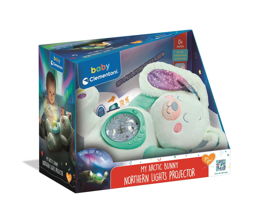 Jucărie de pluș Clementoni Baby, My Arctic Bunny Northern Lights Projector, proiecții luminoase, 0+ luni