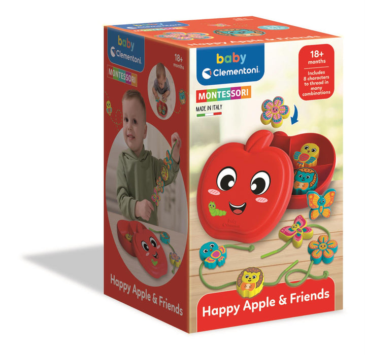 Jucărie de înșirat Clementoni Baby Montessori Happy Apple & Friends, 8 personaje, 18+ luni