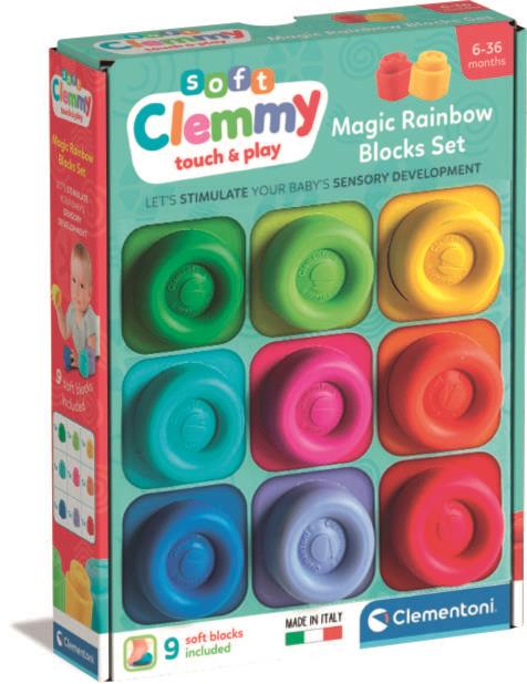 Set de cărămizi moi Clementoni Clemmy Magic Rainbow Blocks Set, 9 piese, 6–36 luni