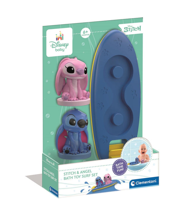 Set de jucării de baie Clementoni Disney Baby, Stitch & Angel Surf Set, de la 6 luni