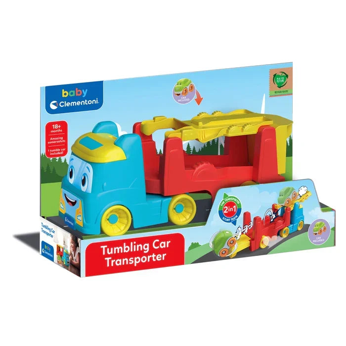 Camion cu lansator de mașinuță Clementoni Baby Tumbling Car Transporter, 2 în 1, 18+ luni