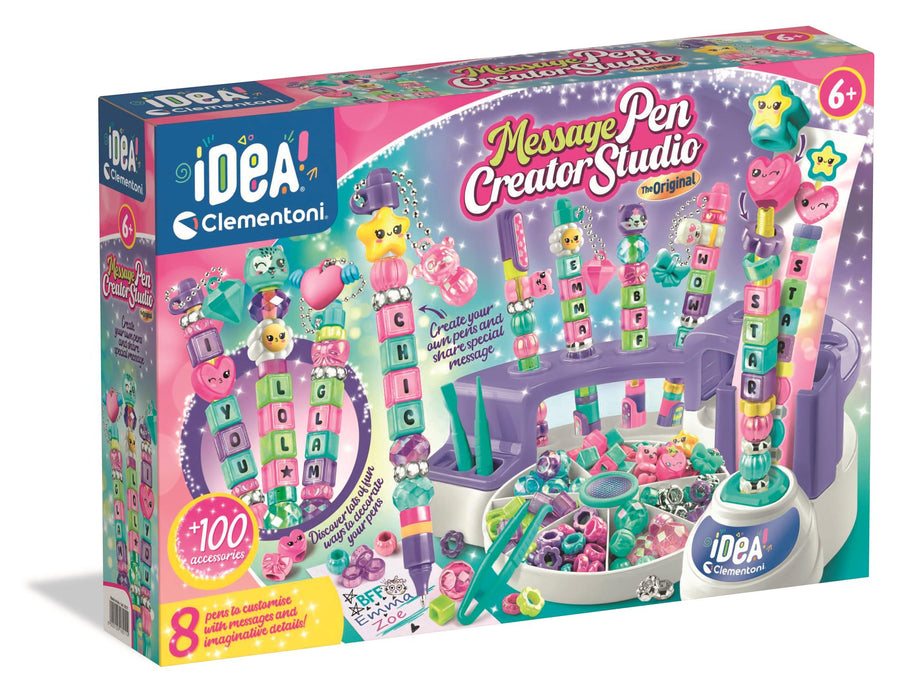 Set creativ Clementoni Idea, Laborator de creare a stilourilor cu mesaje, 8 stilouri, peste 100 de accesorii, 6+ ani