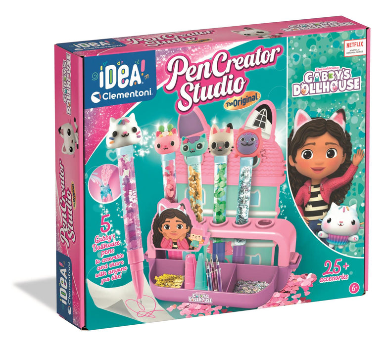 Set de creație Clementoni Idea Gabby's Dollhouse Pen Creator Studio, 5 pixuri, peste 25 de accesorii, 6+ ani