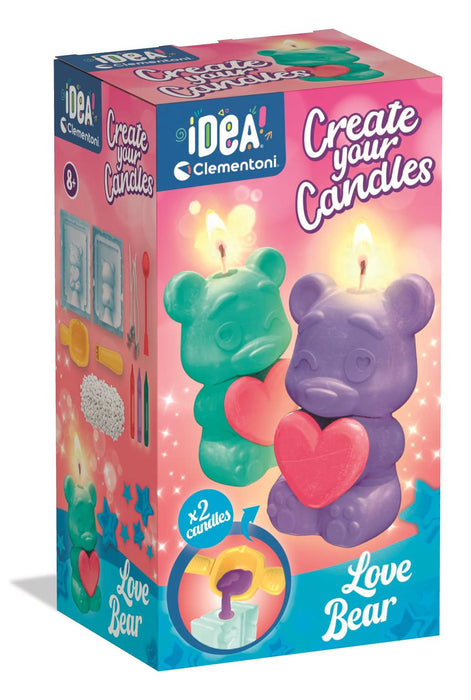 Set creativ Clementoni Idea Create Your Candles, Love Bear, 2 lumânări, 8+ ani