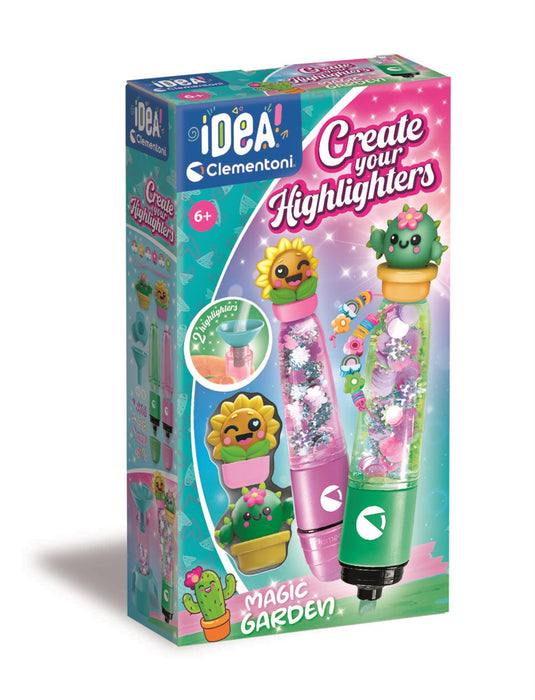 Set creativ Clementoni Idea, Create your Highlighters Garden, 2 markere, 6+ ani