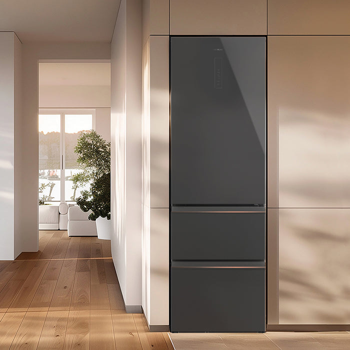 Frigider combină French Door Cecotec Bolero CoolMarket Combi FD 400 Grey Glass E, 400 l, clasa E, 60 × 63,8 × 190,8 cm, gri