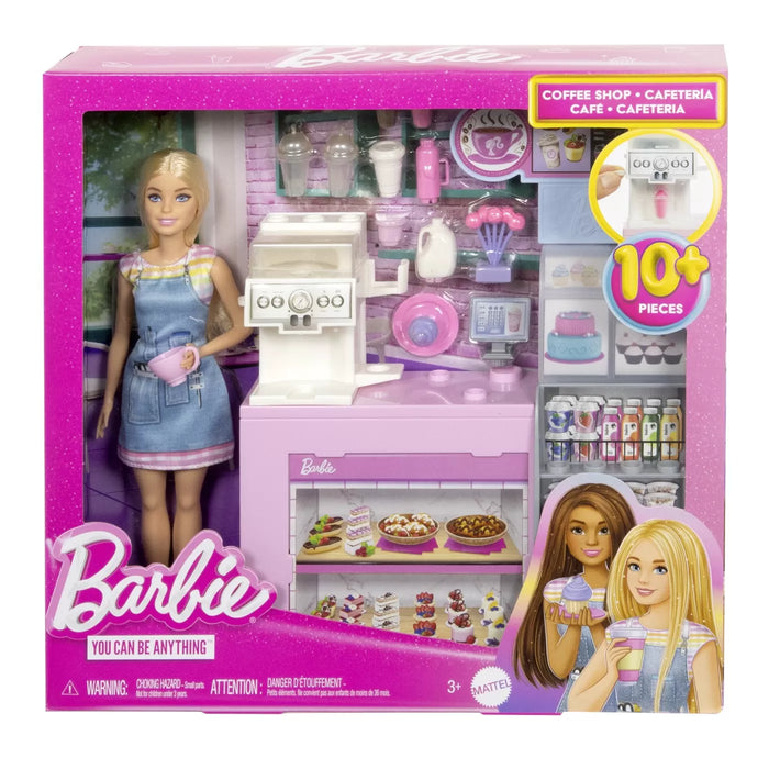 Set de joacă cafenea Mattel Barbie Coffee Shop, 10+ piese, 3+ ani