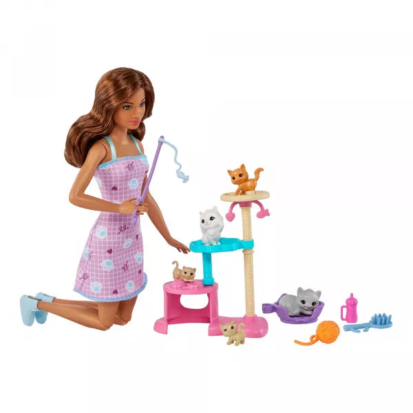 Set de joacă Mattel Barbie, ansamblu pentru pisici, cu păpușă și 5 pisicuțe