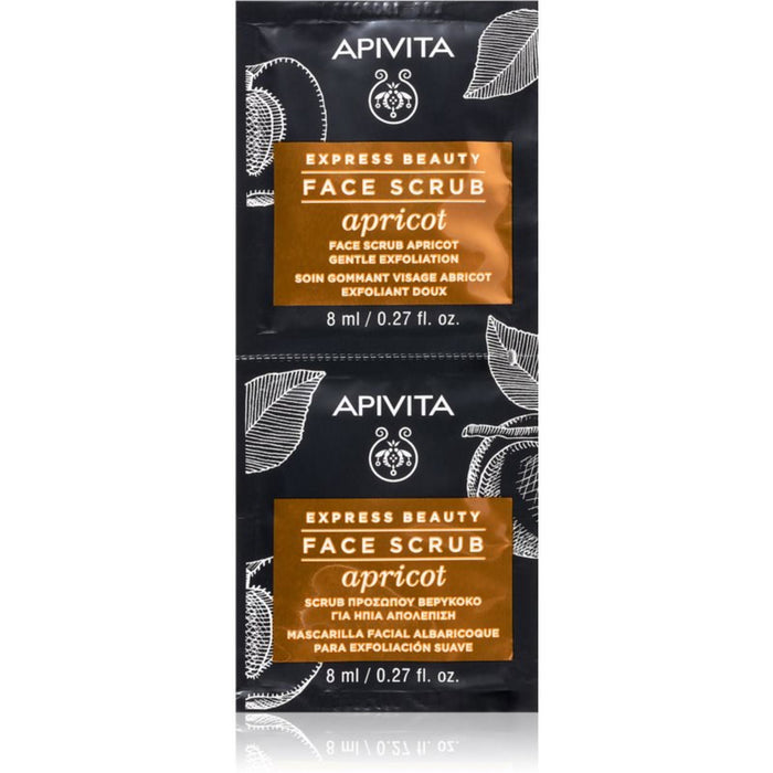 Scrub pentru față Apivita Express Beauty Apricot, exfoliant delicat, 2 x 8 ml