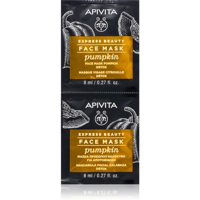 Mască de față Apivita Express Beauty Pumpkin, detoxifiantă și purifiantă, 2 x 8 ml