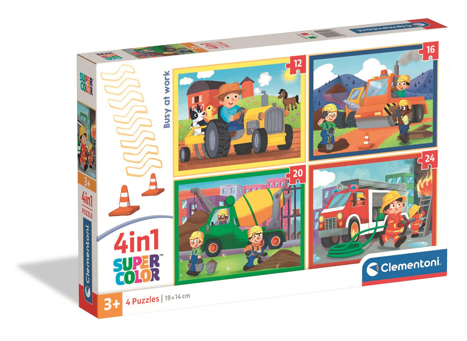 Puzzle Clementoni Super Color, Ocupat la muncă, 4 puzzle-uri, 3+ ani