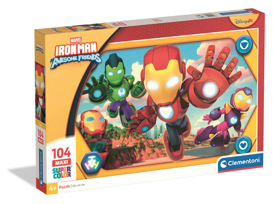 Puzzle Clementoni Marvel, Iron Man and His Awesome Friends, 104 piese maxi, 4+ ani, 62 × 42 cm