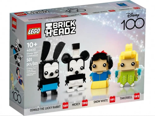 Set de construcție Lego BrickHeadz Disney 100th Celebration, Oswald the Lucky Rabbit, Mickey, Snow White și Tinker Bell, 501 piese, 10+ ani