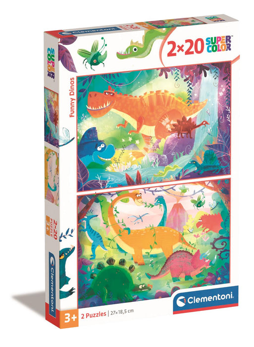 Puzzle Clementoni Funny Dinos, 2 x 20 piese, 3+ ani
