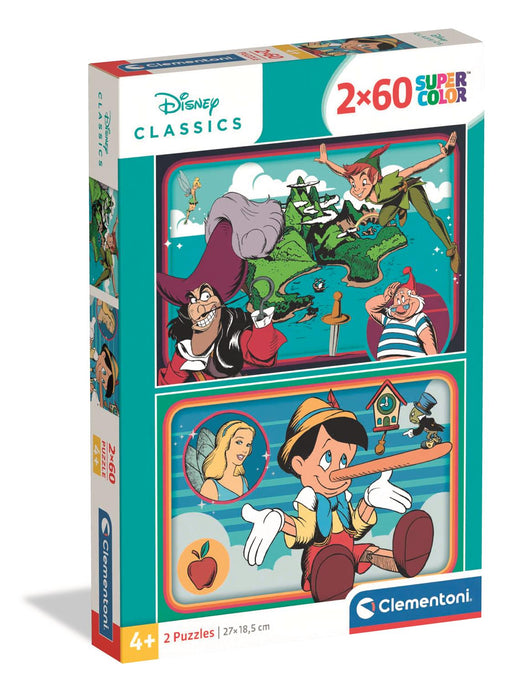 Puzzle Clementoni Disney Classics, Peter Pan și Pinocchio, 2 x 60 piese, 4+ ani