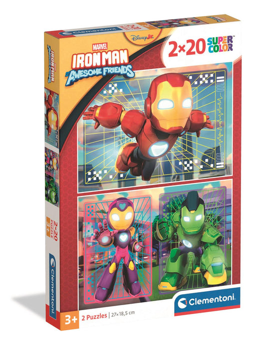 Puzzle Clementoni Marvel Ironman Awesome Friends, 2 x 20 piese, 3+ ani, 27 x 18,5 cm