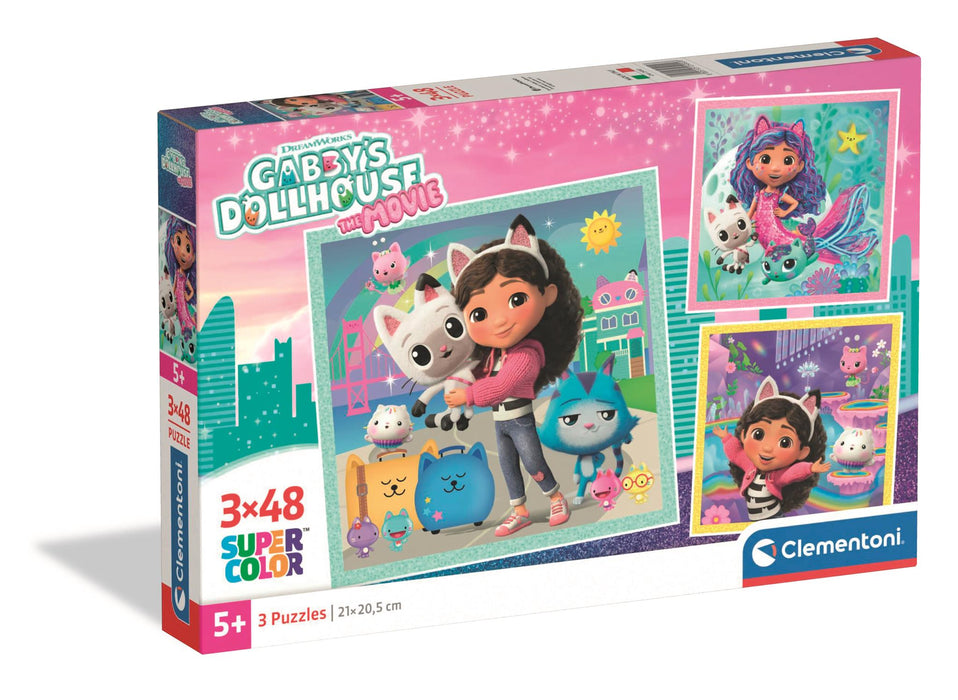Puzzle Clementoni Gabby's Dollhouse: The Movie, 3 x 48 piese, 5+ ani, 21 x 20,5 cm