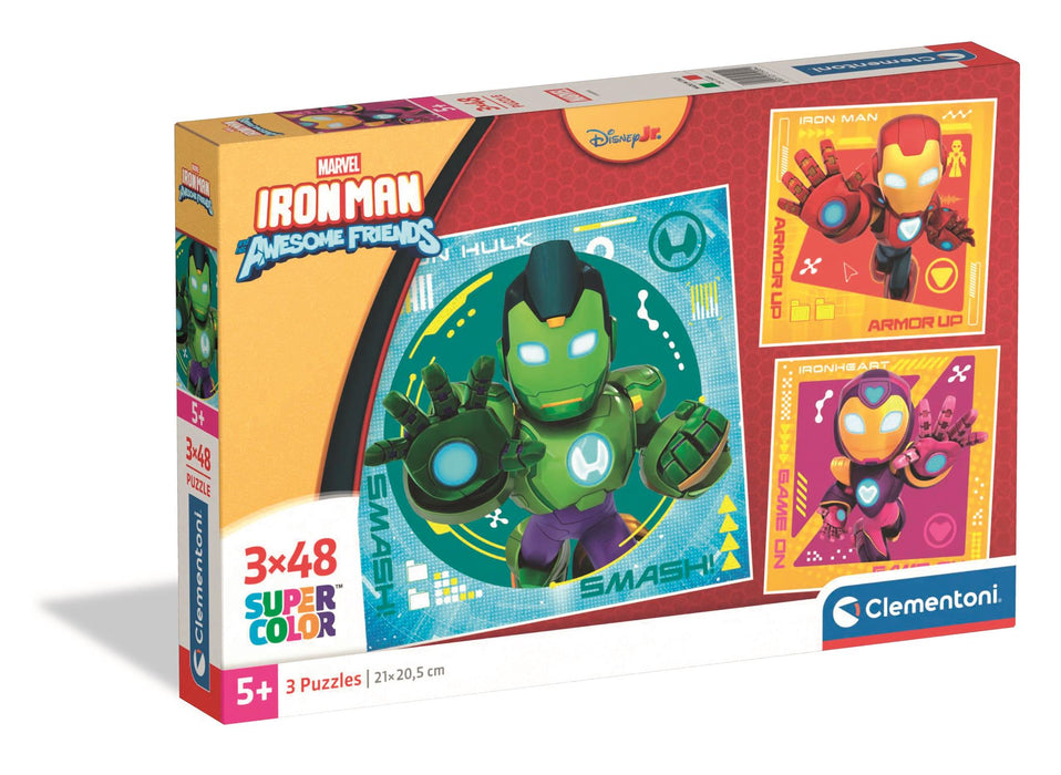 Puzzle Clementoni, Marvel Iron Man and His Awesome Friends, 3 × 48 piese, 5+ ani