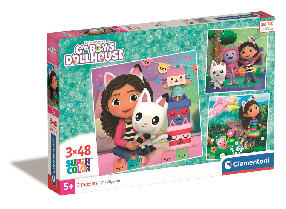 Puzzle Clementoni, Gabby's Dollhouse, 3 × 48 piese, 5+ ani, 21 × 20,5 cm
