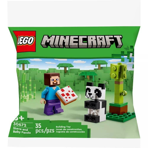 Set de construcție LEGO Minecraft, Steve și puiul de panda, 35 de piese, 6+ ani
