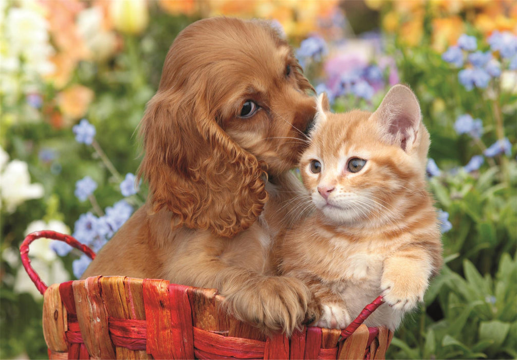 Puzzle Clementoni Cute Friends, Pisică și cățel, 104 piese, 4+ ani, 62 x 42 cm