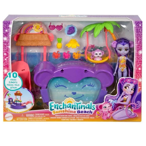 Set de joacă Mattel Enchantimals Sunshine Beach Monkey Splash Pool, 10 piese