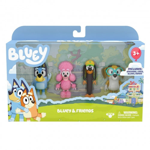 Set de 4 figurine Moose Bluey & Friends, Snickers, Coco, Bluey și Honey, 3+ ani