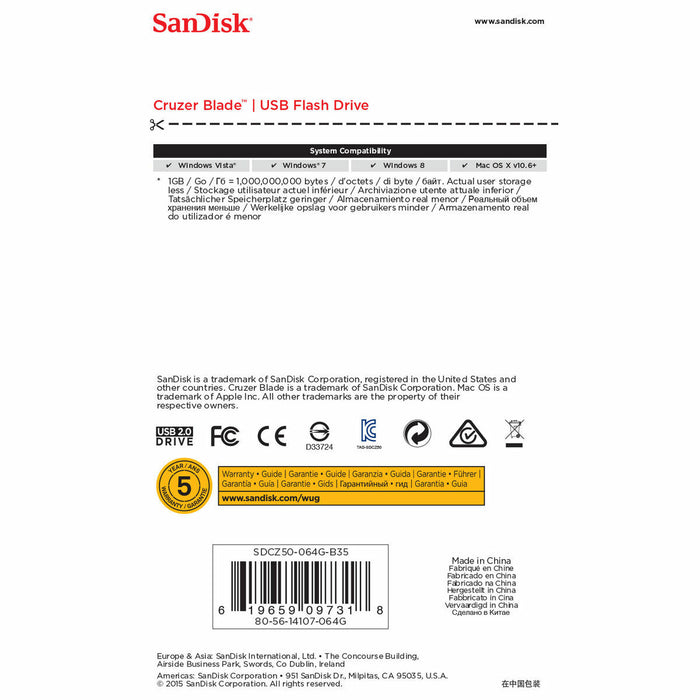 Pendrive SanDisk Cruzer Blade Negru 64 GB