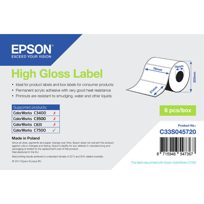 Etichete pentru Imprimantă Epson C33S045720 Alb Strălucitor (1 Unități)