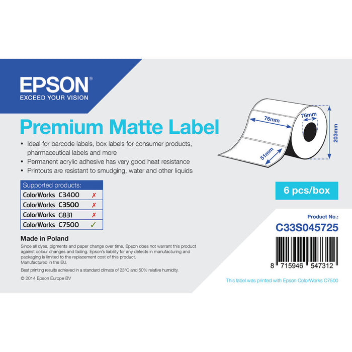 Etichete pentru Imprimantă Epson C33S045725 76 x 51 mm Alb (1 Unități)